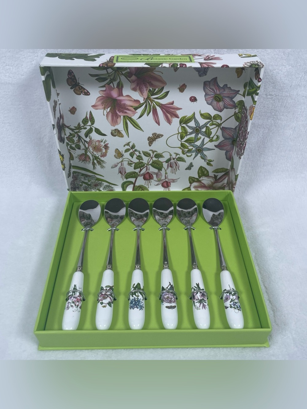 Portmeirion Botanic Garden Teaspoons SET OF 6 Floral Ceramic Handle NEW Open Box